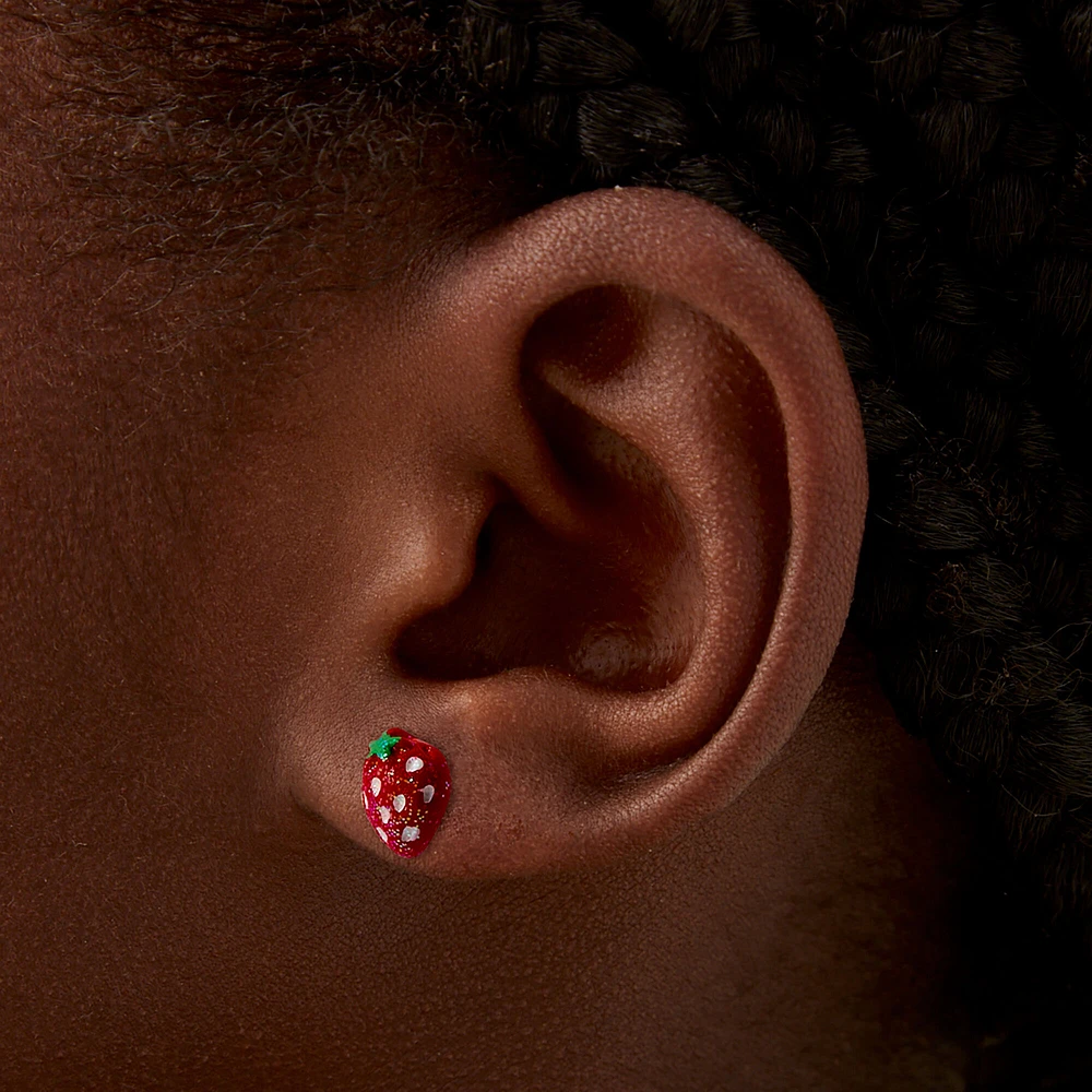 Glitter Strawberry Stud Earrings