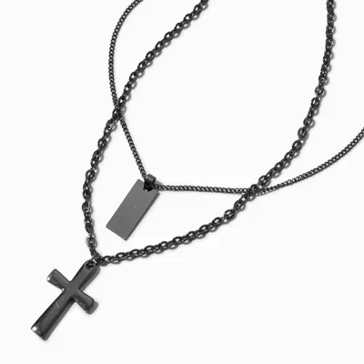 Black Cross & Tag Necklace Set - 2 Pack