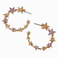 Glitter Star Gold-tone Hoop Earrings