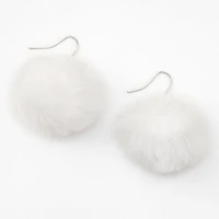 White Pom Pom 2" Drop Earrings