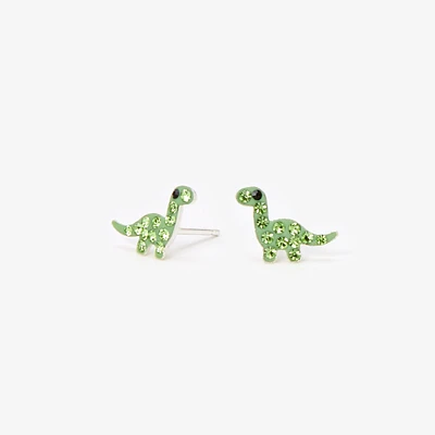 Sterling Silver Green Crystal Dinosaur Stud Earrings