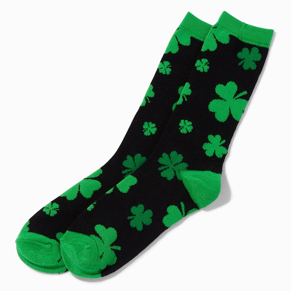 St. Patrick's Day Shamrock Black Crew Socks