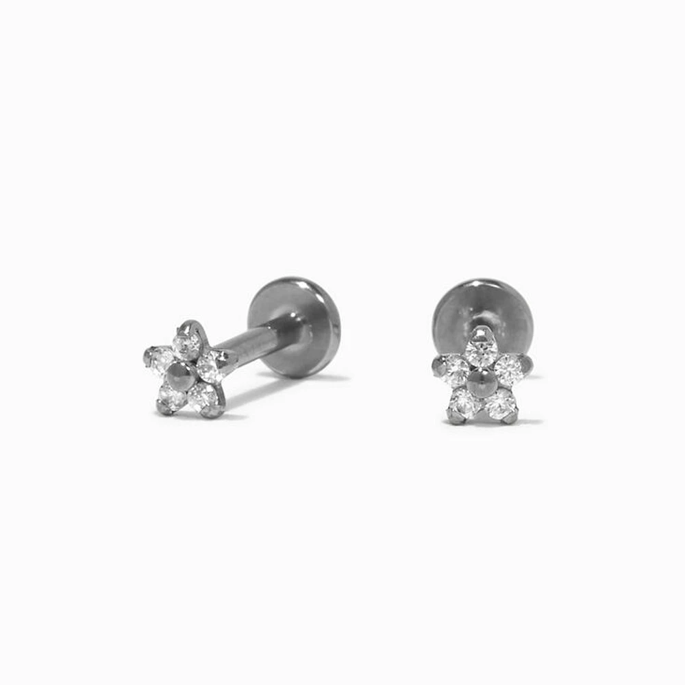 C LUXE by Claire's Silver Titanium Cubic Zirconia Micro Daisy Flat Back Stud Earrings