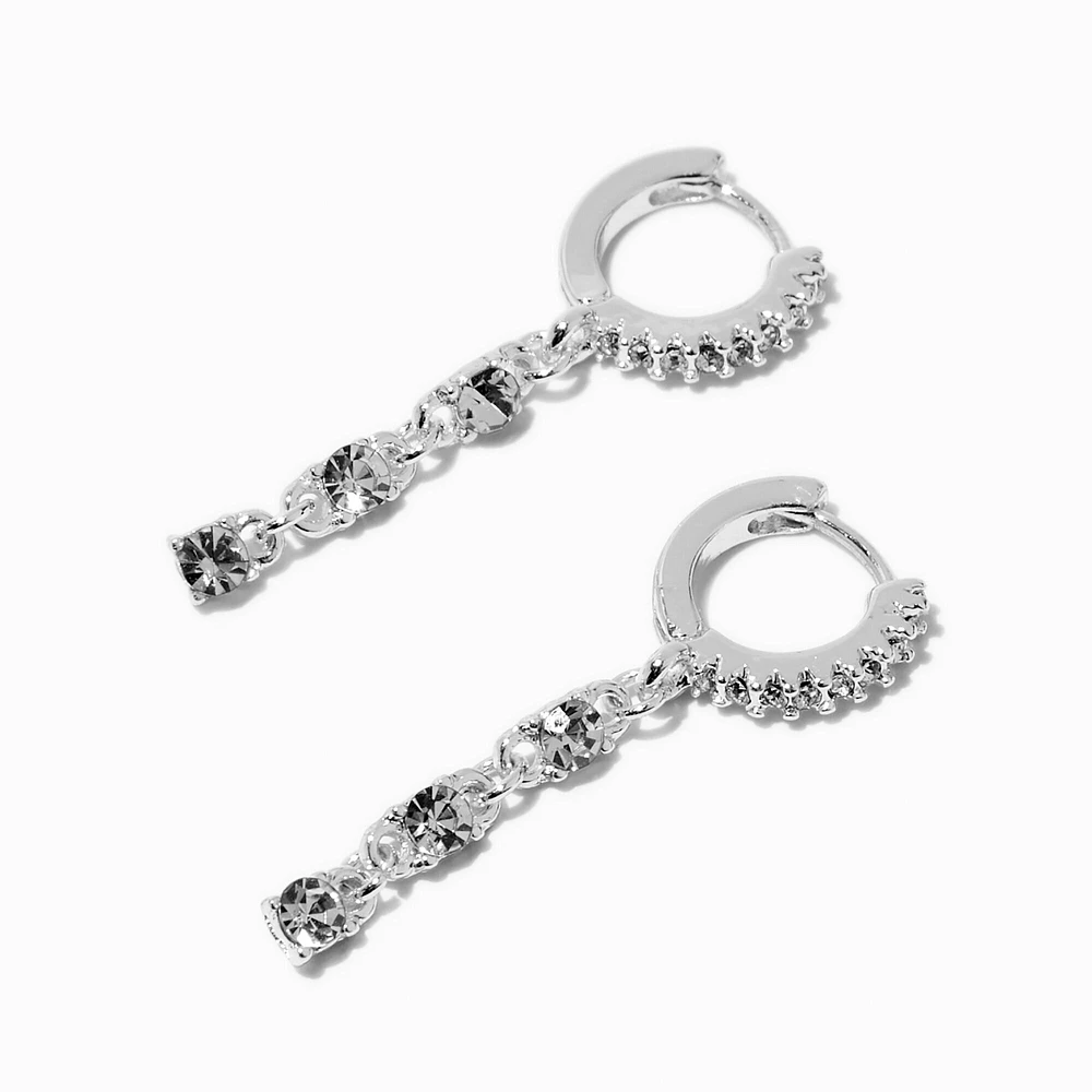 Silver-tone Crystal Dangle Clicker Hoop Earrings