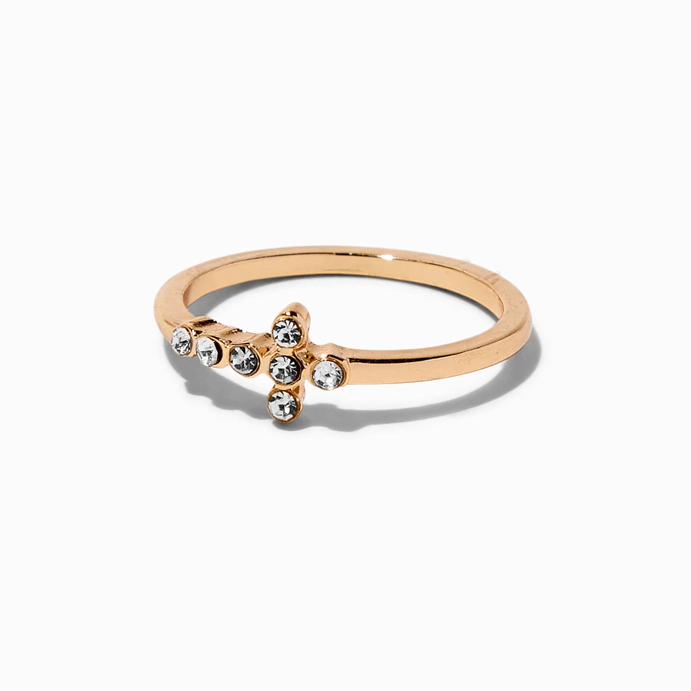 Gold-tone Side Cross Ring