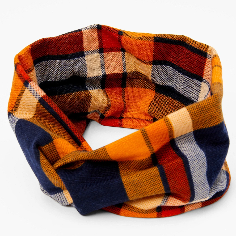 Orange, Navy & Red Plaid Twisted Headwrap