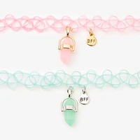 Best Friends Glow in the Dark Faux Crystal Pendant Tattoo Choker Necklaces - 2 Pack