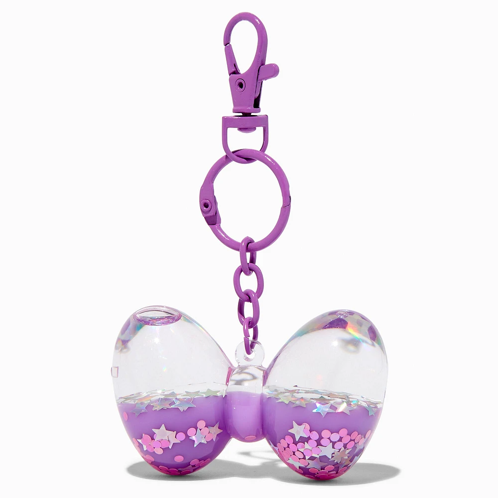 Purple Hair Bow Water-Filled Glitter Keychain