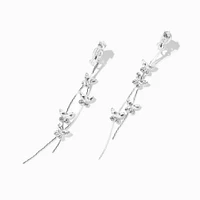 Silver-tone 3.5" Cubic Zirconia Butterfly Vine Clip-On Drop Earrings