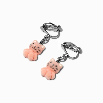 Pink Fuzzy Cat Clip-On Earrings