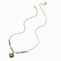 Beaded Turquoise Compass Pendant Necklace
