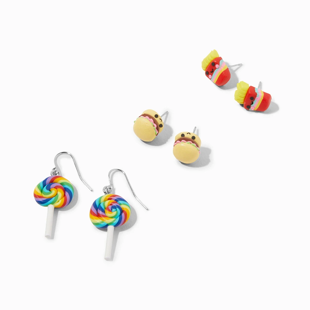 Silver-tone Junk Food 1" Drop Earrings - 3 Pack