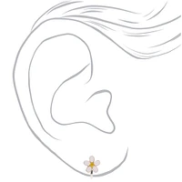 Silver Daisy Clip On Earrings - White