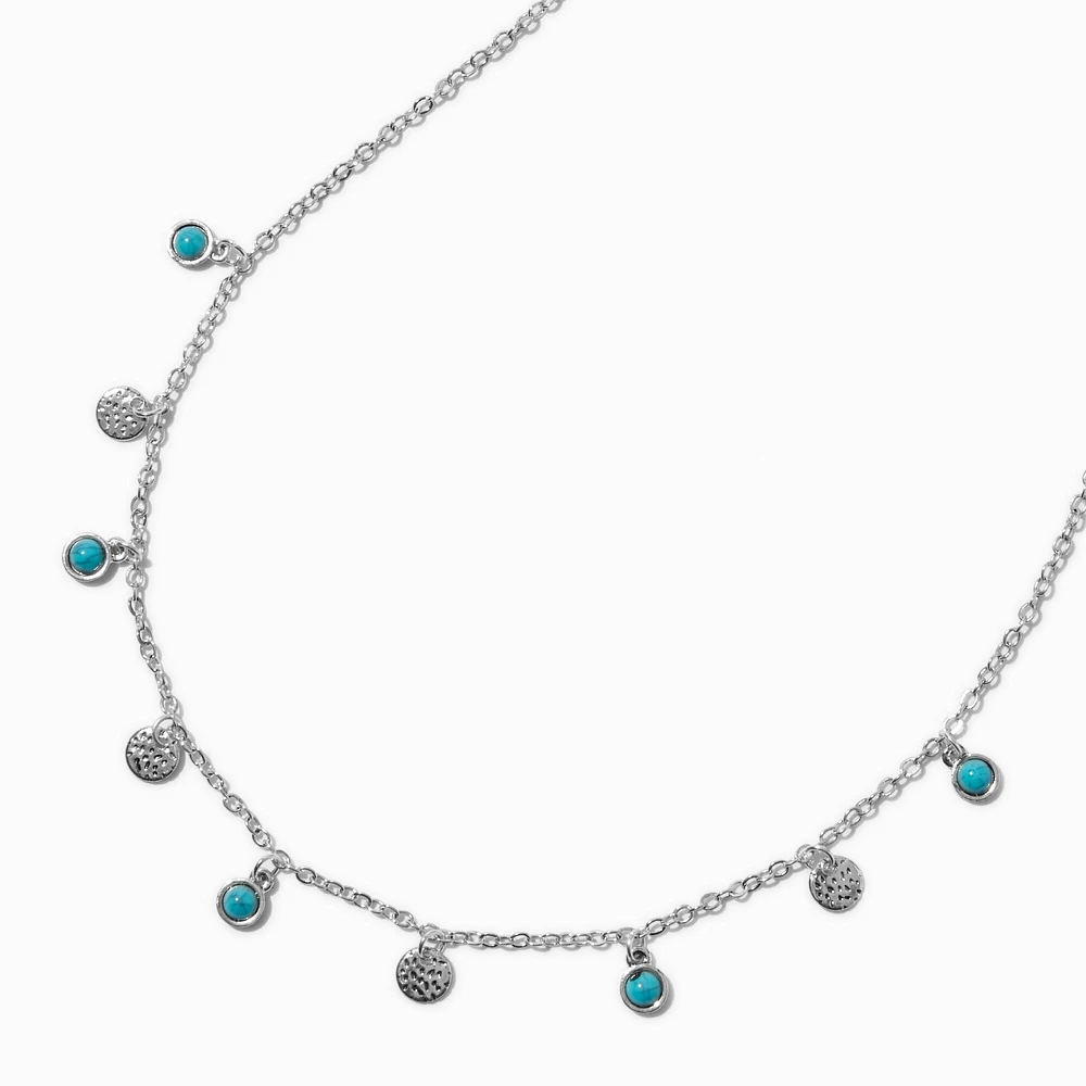 Turquoise Disc Dangle Silver-tone Chain Necklace