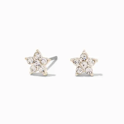 Silver Crystal Flower Stud Earrings