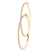 Gold 50MM Glass Rhinestone Studded Hoop Earrings