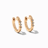 Gold Cubic Zirconia Three Stone 10MM Huggie Hoop Earrings