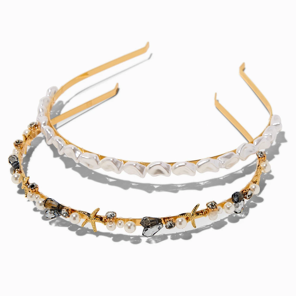 Pearl & Gemstone Beachy Headbands - 2 Pack