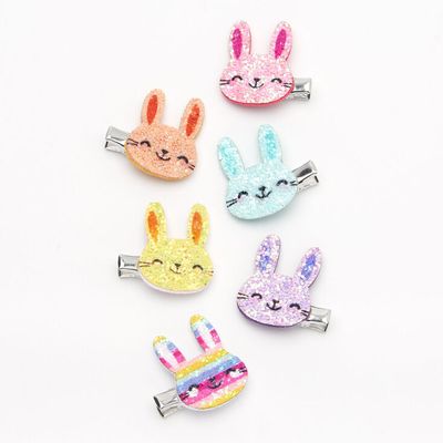 Claire's Club Glitter Bunny Rabbit Hair Clips - 6 Pack