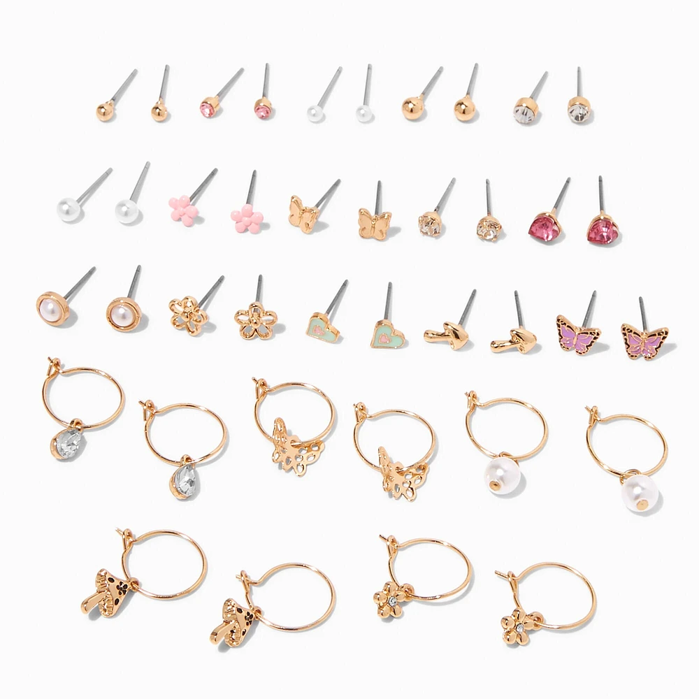 Pastel & Gold-tone Charm Earrings Set - 20 Pack