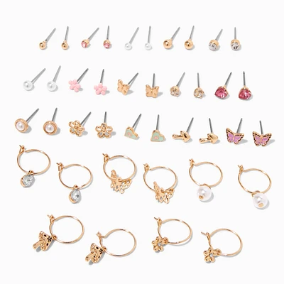 Pastel & Gold-tone Charm Earrings Set - 20 Pack