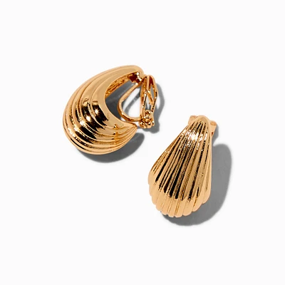 Gold-tone Textured Rain Drop Clip-On Earrings