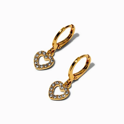 C LUXE by Claire's 18k Yellow Gold Plated Crystal Open Heart 10MM Huggie Hoop Earrings
