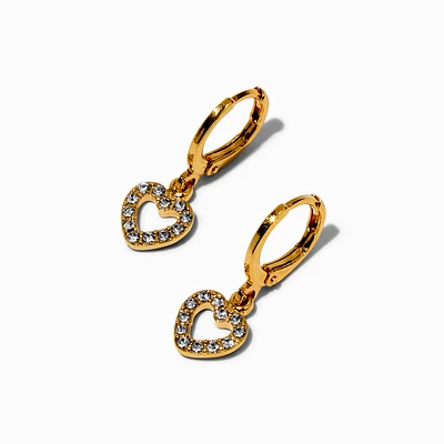 C LUXE by Claire's 18k Yellow Gold Plated Crystal Open Heart 10MM Huggie Hoop Earrings
