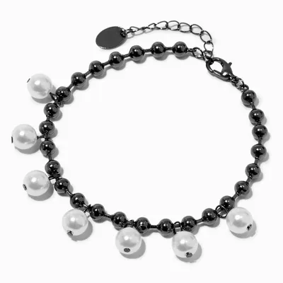 Hematite Pearl Charm Chain Bracelet