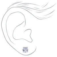Silver-tone Cubic Zirconia 3MM, 4MM, 5MM Square Stud Earrings - 3 Pack