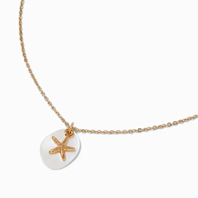 Opal & Gold-tone Enamel Starfish Pendant Necklace