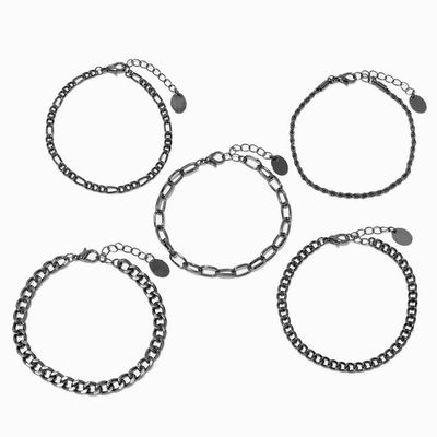 Hematite Woven Chain Bracelet Set - 5 Pack
