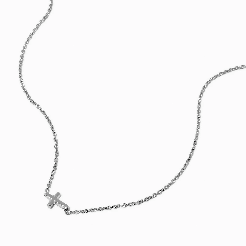 Silver-tone Mini Sideways Cross Pendant Necklace