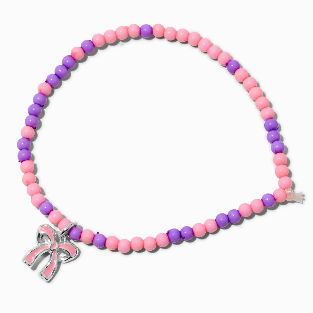 Claire's Club Pink & Purple Bow Beaded Stretch Bracelet