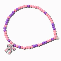 Claire's Club Pink & Purple Bow Seed Bead Stretch Bracelet