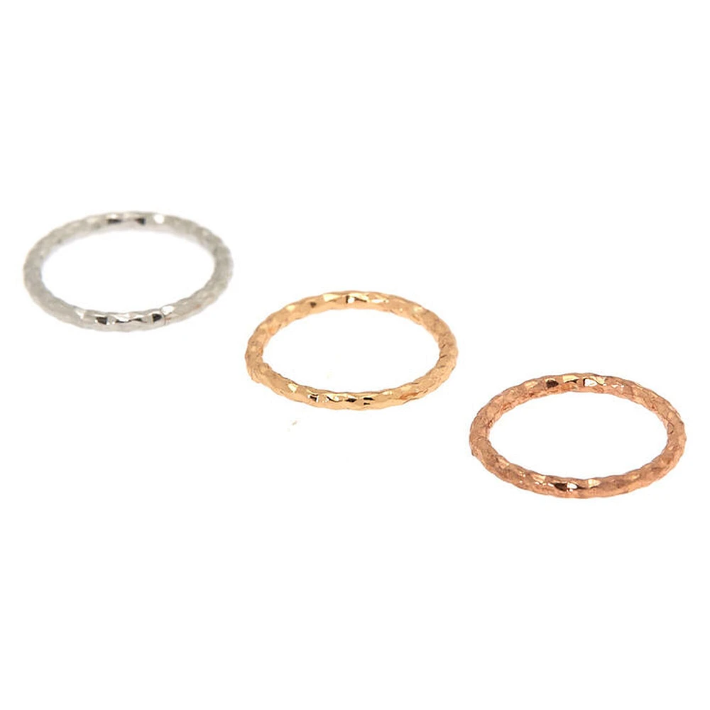 20G Mixed Metal Stainless Steel Textured Hoop Nose Rings - 3 Pack