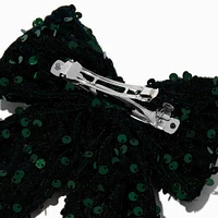 Emerald Sequin Hair Bow Clip