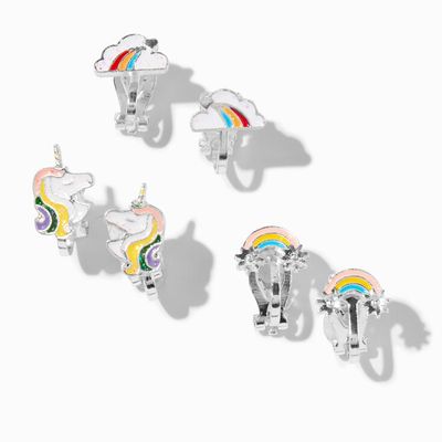 Rainbow Unicorn Clip-On Earrings - 3 Pack