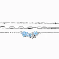 Blue Flower Bouquet Chain Bracelet Set - 3 Pack