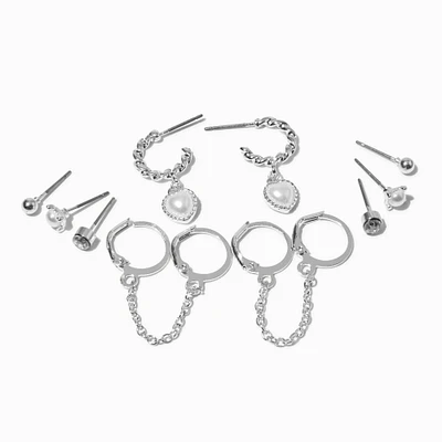 Silver-tone Pearl Heart Chain Connector Stackables Set - 6 Pack