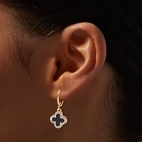 Gold-tone Pink & Black Crystal Clover 12mm Hoop Earrings