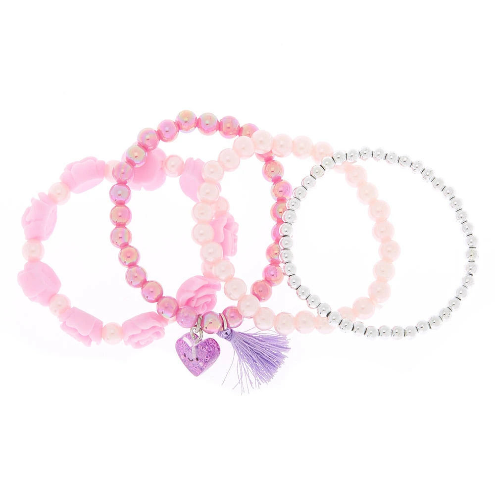 Claire's Club Rose Tassel Stretch Bracelets - 4 Pack