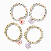 Claire's Club Flower & Butterfly Gold-tone Stretch Charm Bracelets - 4 Pack