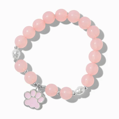 Pink Dog Paw Charm Beaded Stretch Bracelet