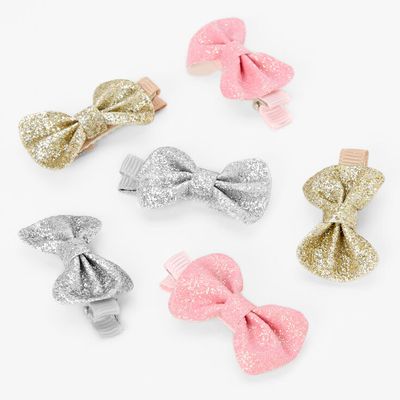 Claire's Club Small Glitter Hair Bow Clips - 6 Pack