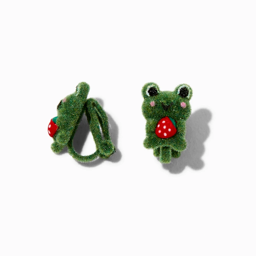 Green Fuzzy Frog Clip-On Stud Earrings