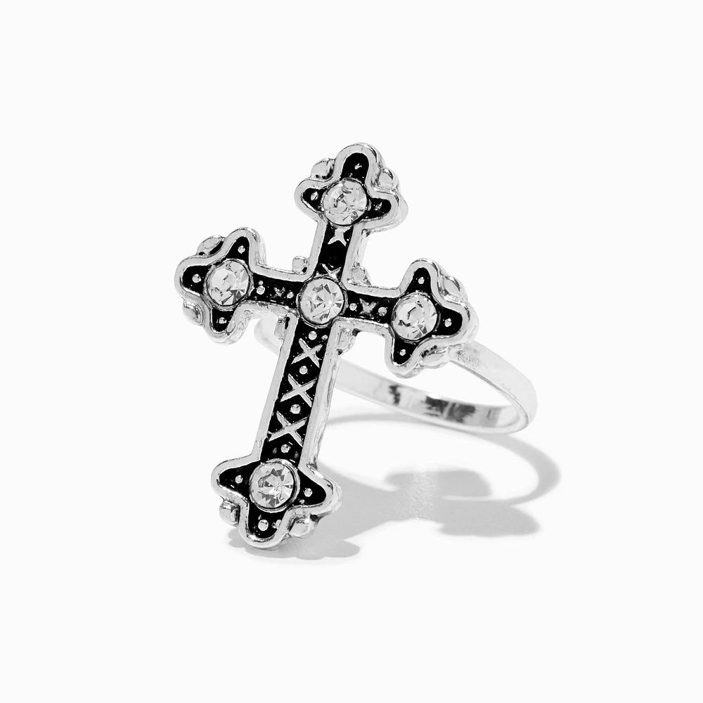 Silver-tone Cross Statement Ring