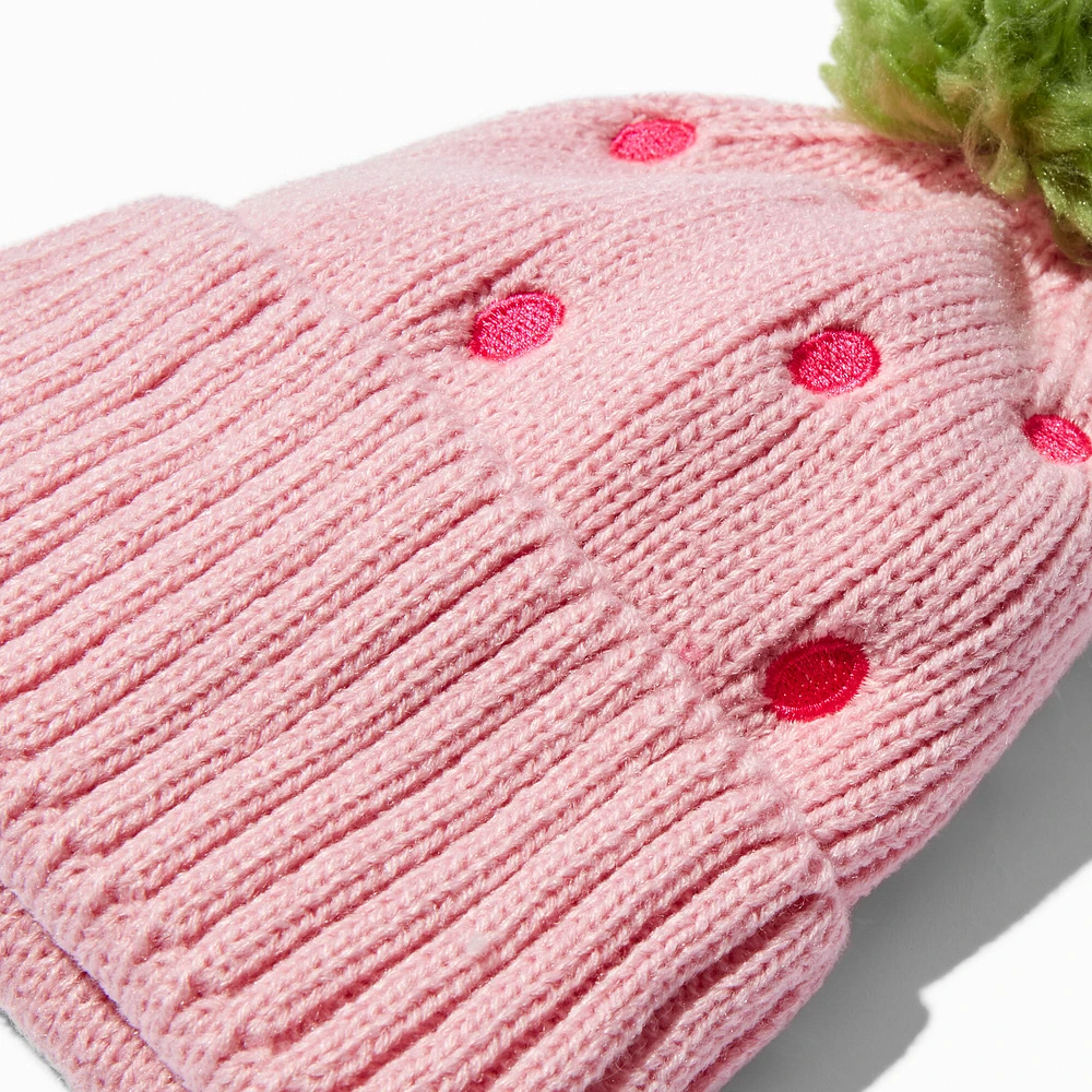 Pink Strawberry Knit Beanie Hat