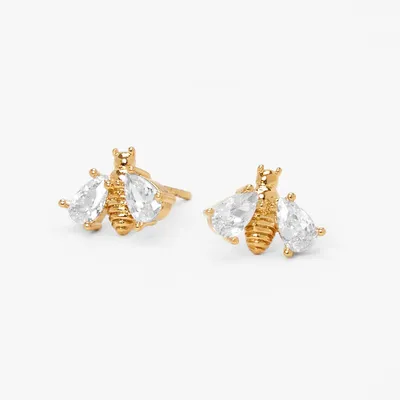 18kt Gold Plated Cubic Zirconia Bee Stud Earrings