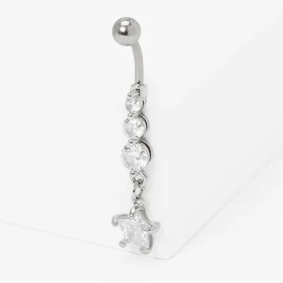 Silver 14G Crystal Star Linear Belly Ring
